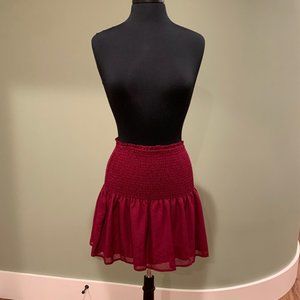Aqua Smocked Mini Skirt Size S Burgundy with Black Pin Point Polka Dots